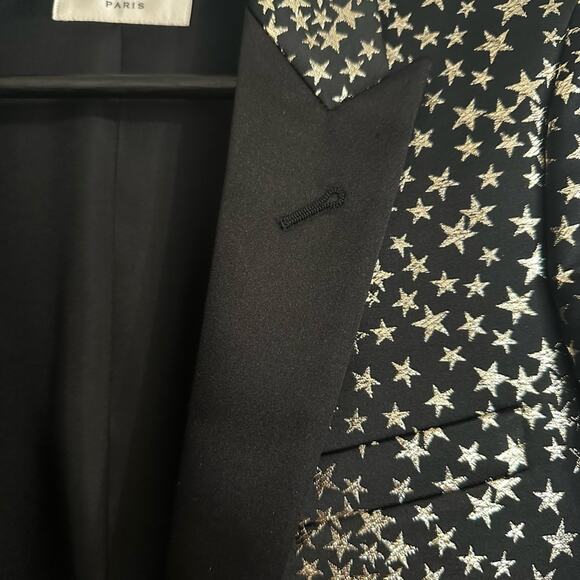 Saint Laurent Iconic Le Smoking Jacket Black w/ Silver Star Woven Jacquard FR 34 - Picture 4 of 15